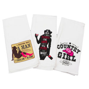 NWT Cowgirl Country Cotton Print Kitchen 3 Towels
